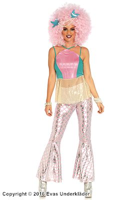 Disco mermaid, costume top and pants, small fishnet, fish scales
